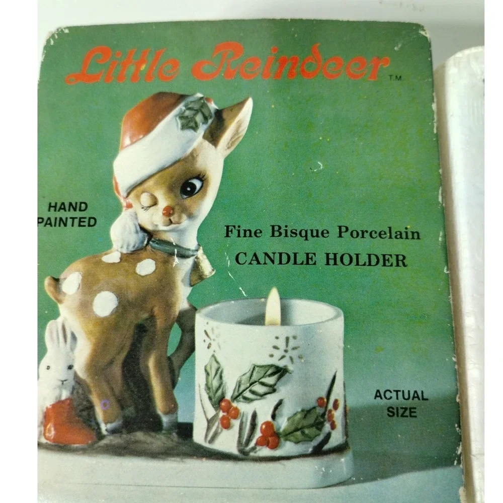 Vintage 1978 Little Reindeer‎ Candle Holder Bisque Porcelain Christmas Decor